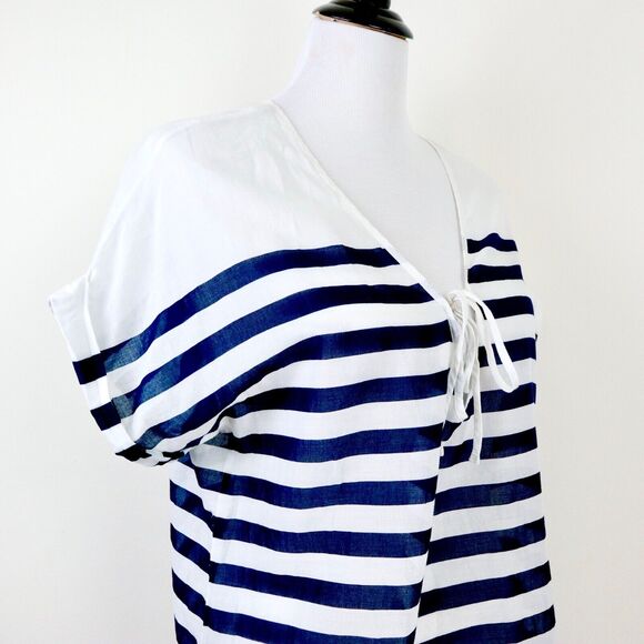 J. Crew Size S Stripe Cotton Tunic Coverup Top Semi Sheer Blue White - Picture 6 of 9